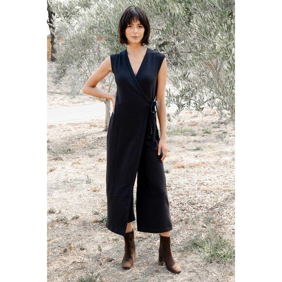 INDIGENOUS Black Wide Leg Wrap Pantsuit Size S - Picture 1 of 9